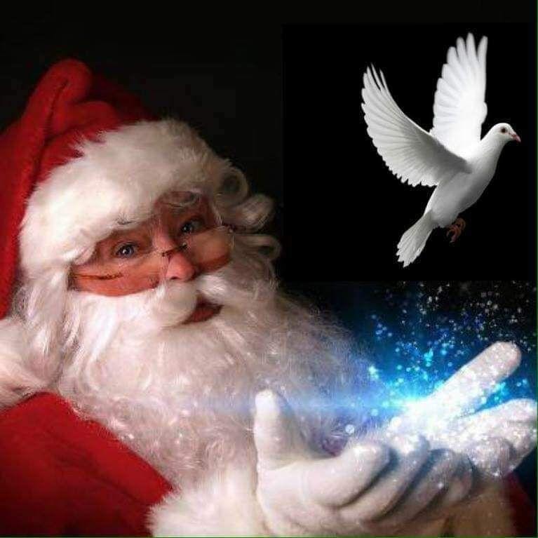 Santa Claus with white dove at a custom character event