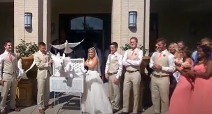 Mansfield wedding party with doves